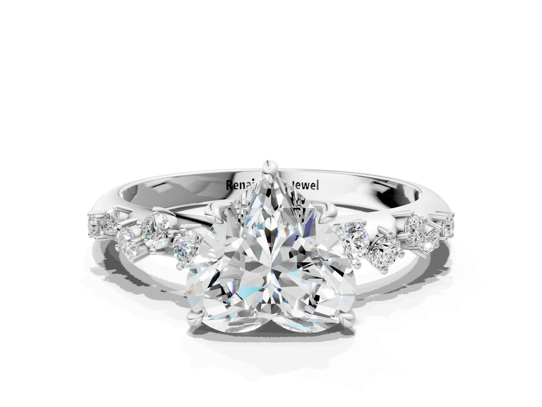 White gold Heart Cut Diamond Cluster Side Stone Solitaire Ring with Prong Setting_112
