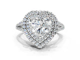 White gold Heart Cut Diamond Double Halo Ring with Pavé Band and Prong Setting_156