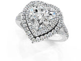 White gold Heart Cut Diamond Double Halo Ring with Pavé Band and Prong Setting_157