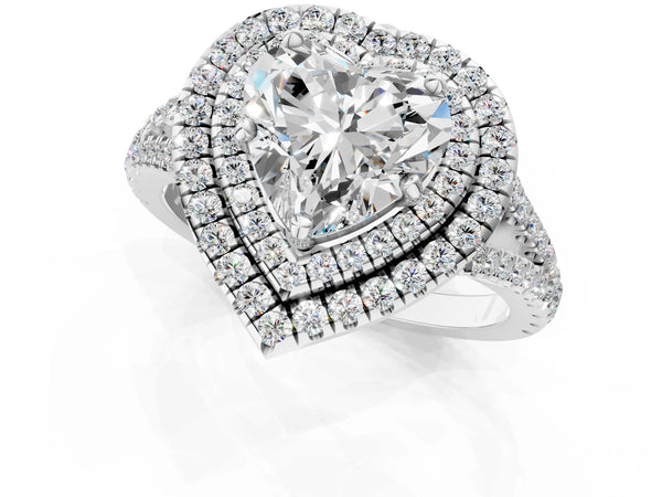 Sterling Silver Heart-Shaped Stacked Double Halo Engagement Ring Setting