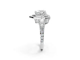 White gold Heart Cut Diamond Double Halo Ring with Pavé Band and Prong Setting_158