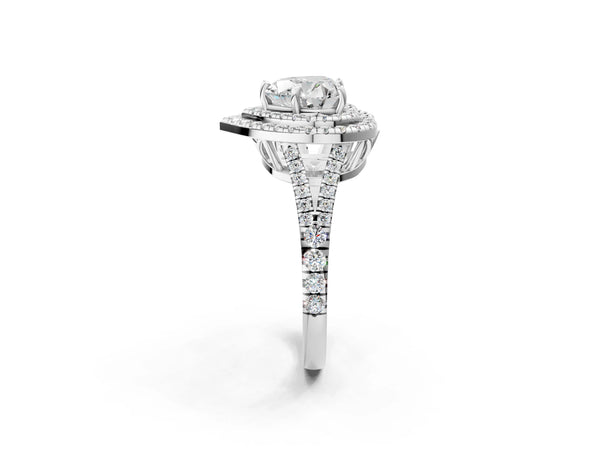 Sterling Silver Heart-Shaped Stacked Double Halo Engagement Ring Setting