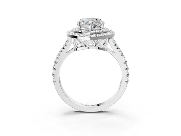 Sterling Silver Heart-Shaped Stacked Double Halo Engagement Ring Setting