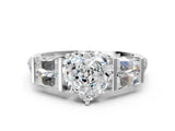 White gold Heart Cut Diamond Engagement Ring with Baguette Side Stones and Channel Set Band_21