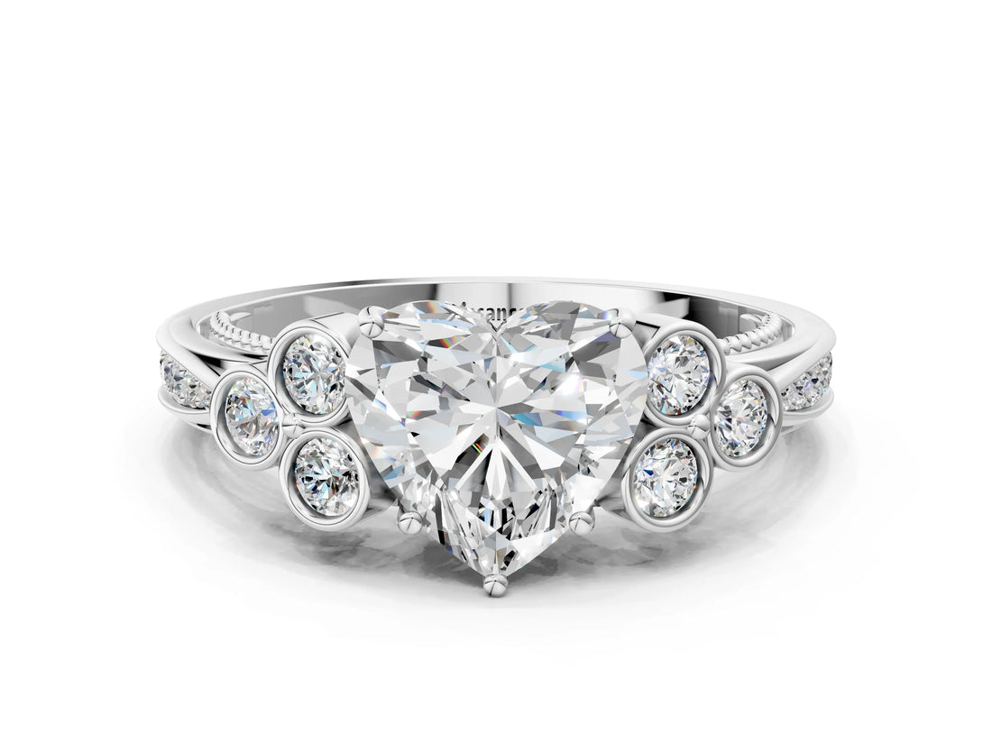 White gold Heart Cut Diamond Engagement Ring with Bezel Set Round Side Stones and Prong Setting_68