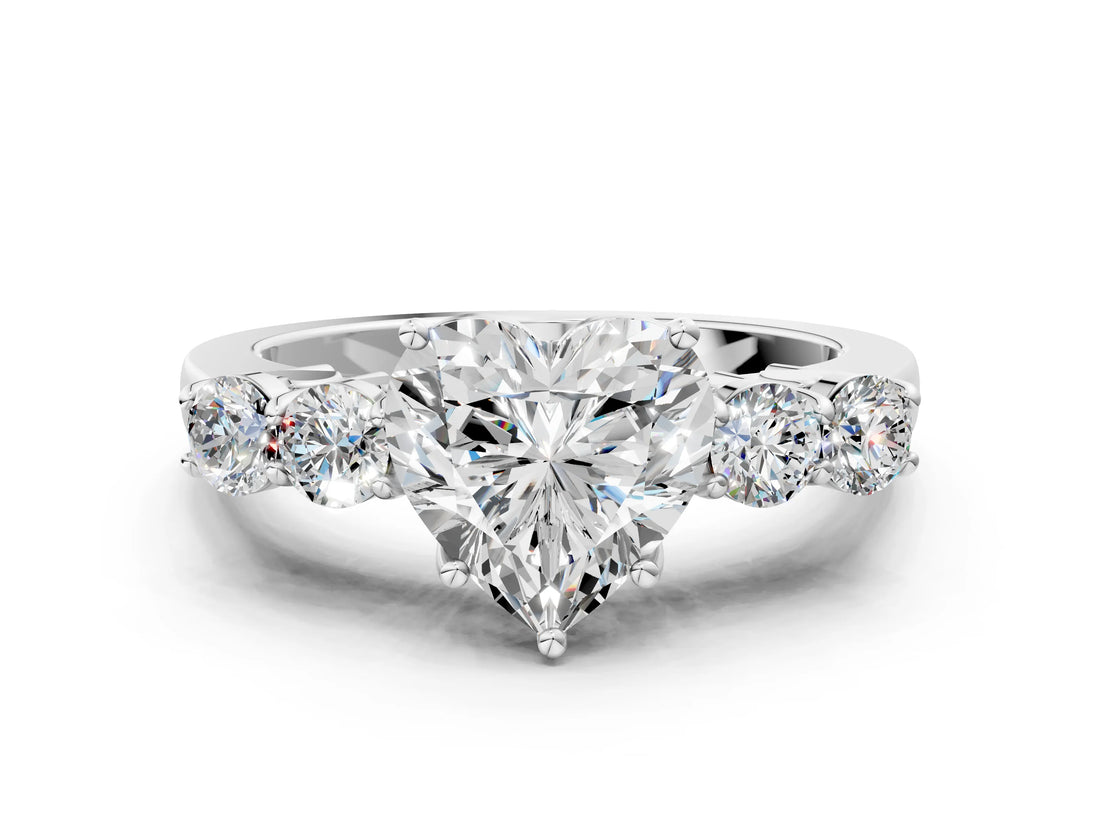 White gold Heart Cut Diamond Five-Stone Prong Set White Gold Ring_63