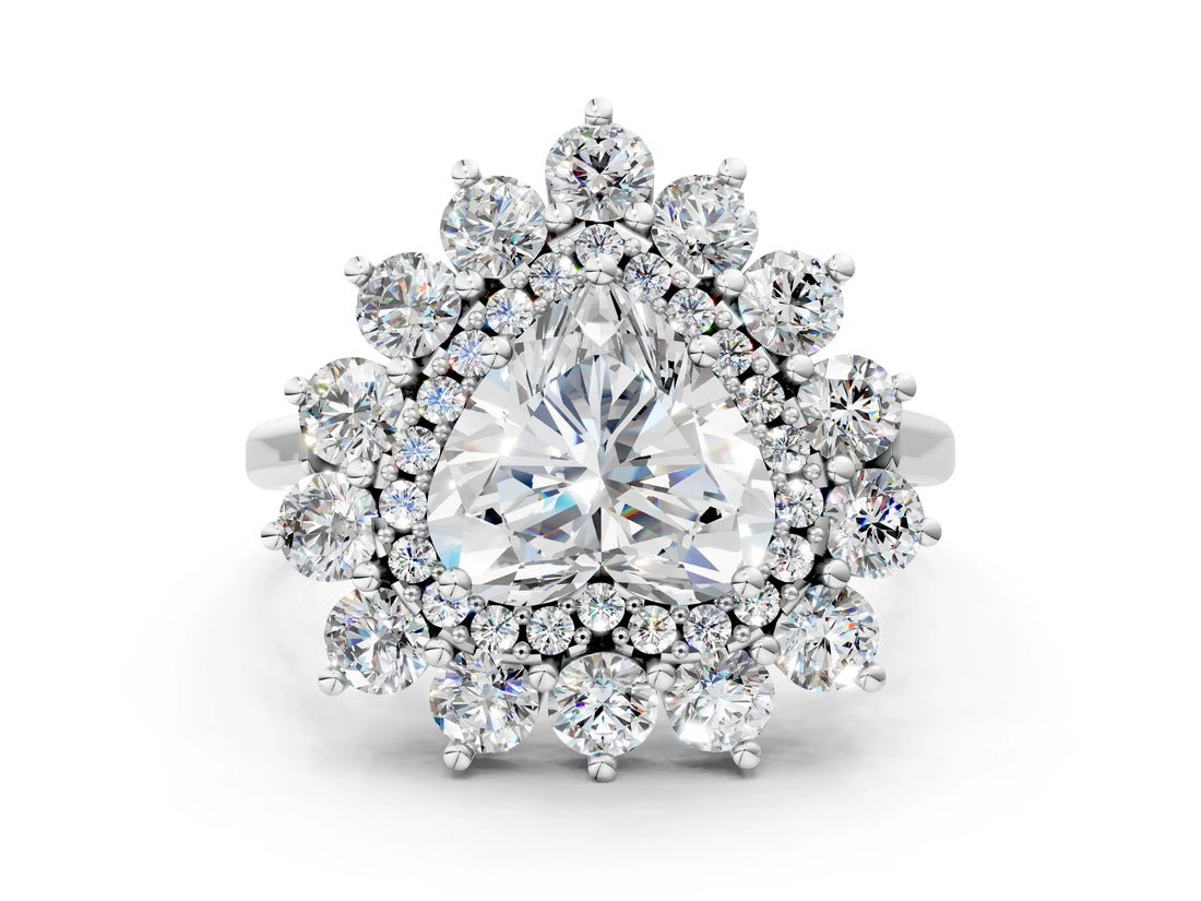 White gold Heart Cut Diamond Floral Double Halo Engagement Ring with Prong Setting_43