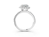 White gold Heart Cut Diamond Floral Halo Engagement Ring with Pavé Band and Prong Setting_59