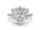 White gold Heart Cut Diamond Floral Halo Pave Band with Prong Setting_37