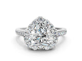 White gold Heart Cut Diamond Floral Halo Ring with Pavé Band and Prong Setting_10