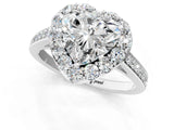 White gold Heart Cut Diamond Floral Halo Ring with Pavé Band and Prong Setting_11