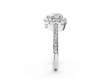 White gold Heart Cut Diamond Floral Halo Ring with Pavé Band and Prong Setting_12