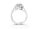 White gold Heart Cut Diamond Floral Halo Ring with Pavé Band and Prong Setting_13