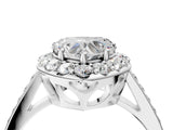 White gold Heart Cut Diamond Floral Halo Ring with Pavé Band and Prong Setting_14