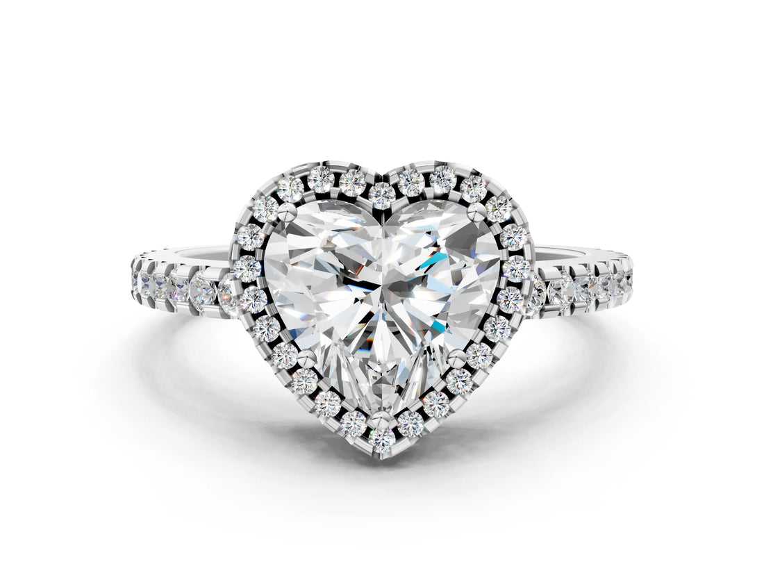 White gold Heart Cut Diamond Halo Engagement Ring with Pavé Band and Prong Setting_27