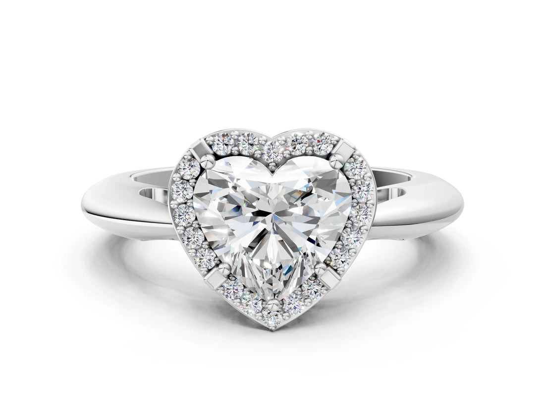 White gold Heart Cut Diamond Halo Engagement Ring with Split Shank and Four-Prong Setting_110