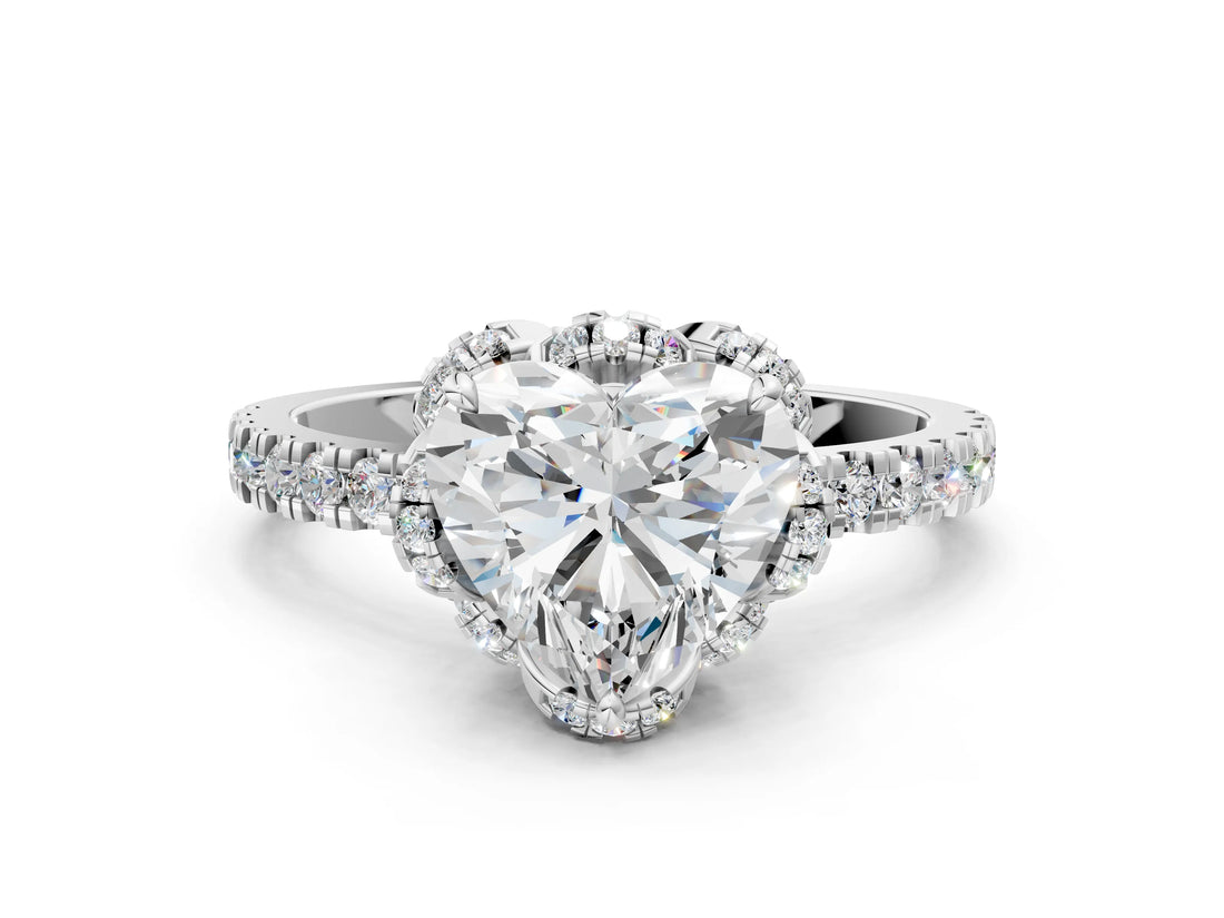White gold Heart Cut Diamond Halo Pave Band with Four-Prong Setting_3