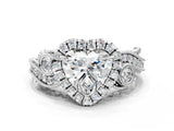 White gold Heart Cut Diamond Halo Ring with Milgrain Pavé Band and Four-Prong Setting_64
