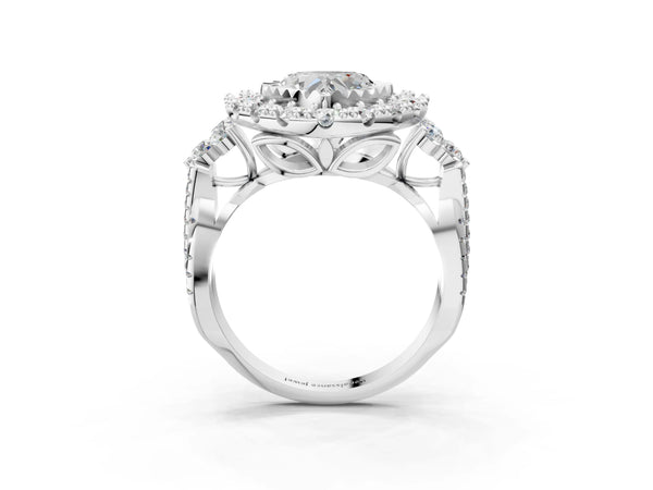 White Gold Heart-Shaped Halo Crossover Pave Engagement Ring Setting