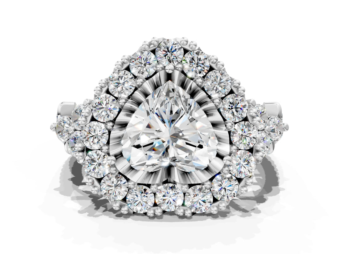 White gold Heart Cut Diamond Halo Ring with Pavé Band and Four-Prong Setting_63