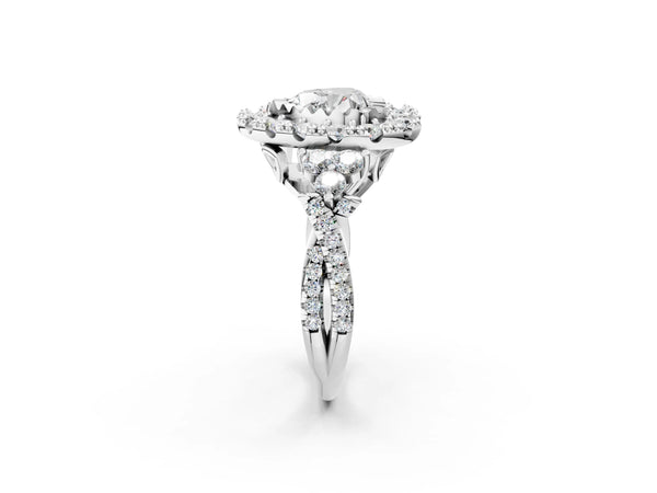 Platinum Heart-Shaped Halo Crossover Pave Engagement Ring Setting
