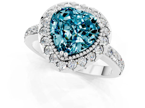 White gold Heart Cut Diamond Halo Ring with Pavé Band and Prong Setting_1
