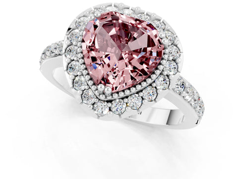 White gold Heart Cut Diamond Halo Ring with Pavé Band and Prong Setting_1