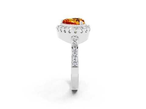 White gold Heart Cut Diamond Halo Ring with Pavé Band and Prong Setting_2