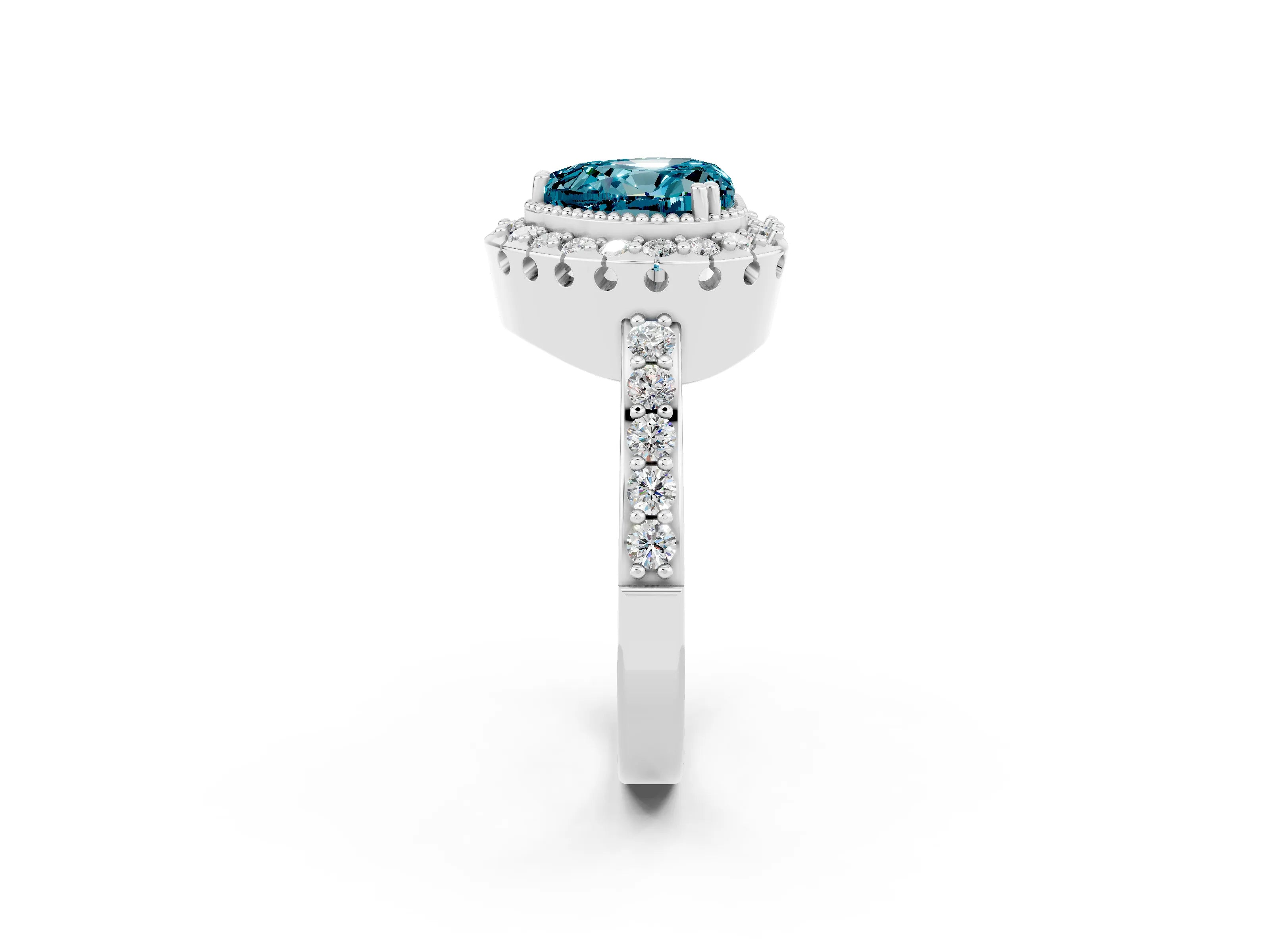 White gold Heart Cut Diamond Halo Ring with Pavé Band and Prong Setting_2