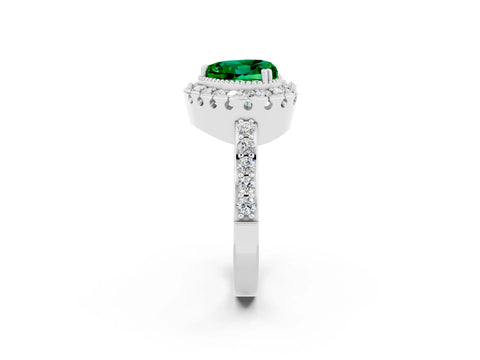 White gold Heart Cut Diamond Halo Ring with Pavé Band and Prong Setting_2