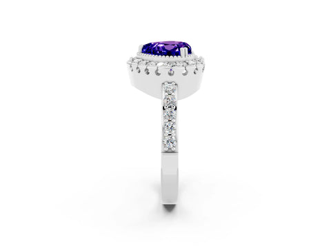White gold Heart Cut Diamond Halo Ring with Pavé Band and Prong Setting_2
