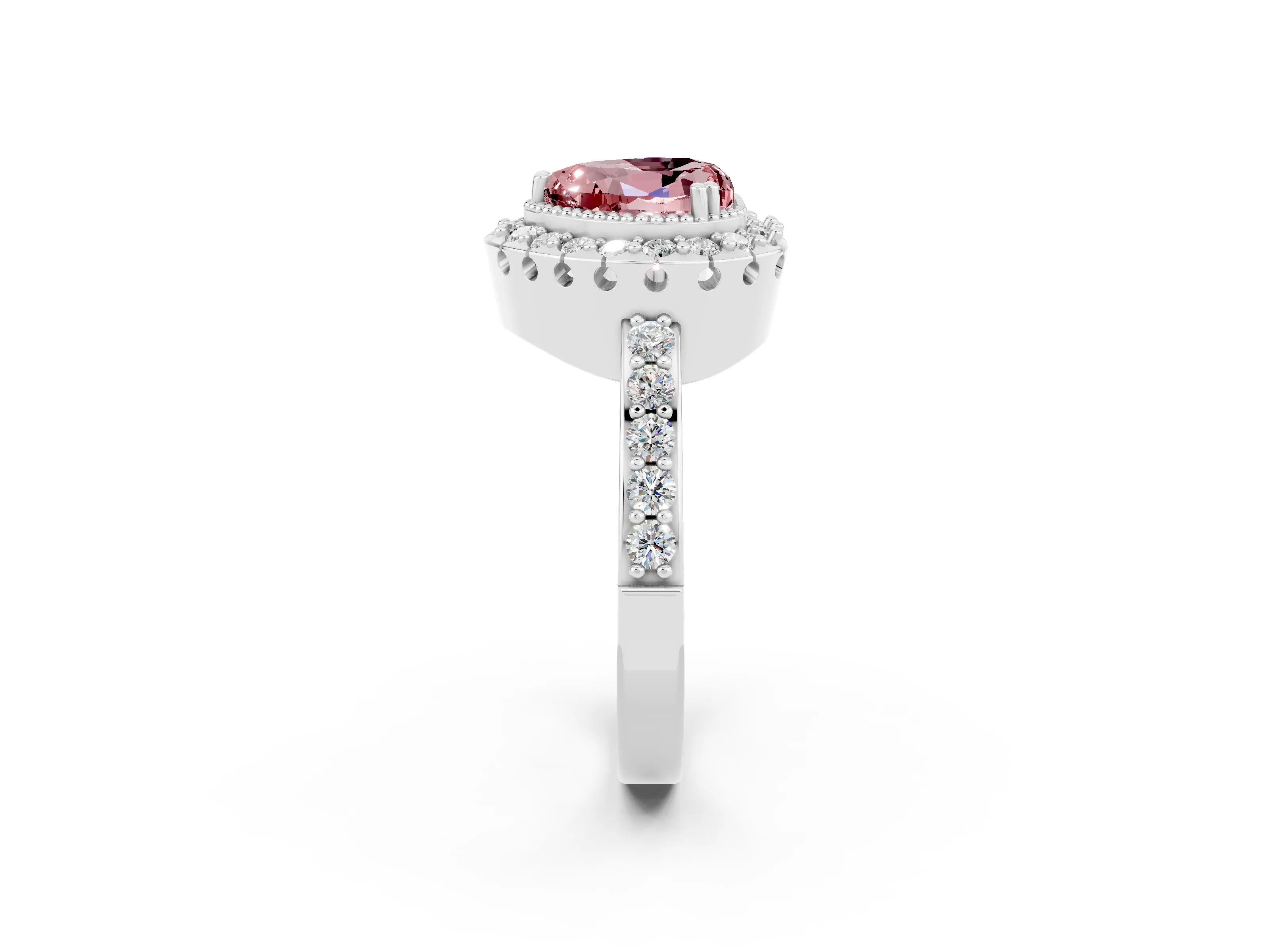 White gold Heart Cut Diamond Halo Ring with Pavé Band and Prong Setting_2