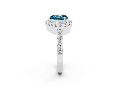 White gold Heart Cut Diamond Halo Ring with Pavé Band and Prong Setting_2