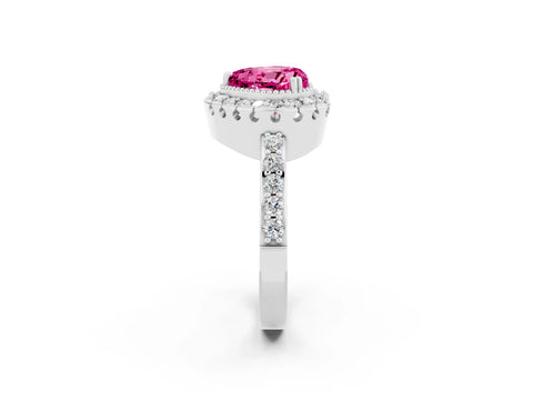 White gold Heart Cut Diamond Halo Ring with Pavé Band and Prong Setting_2