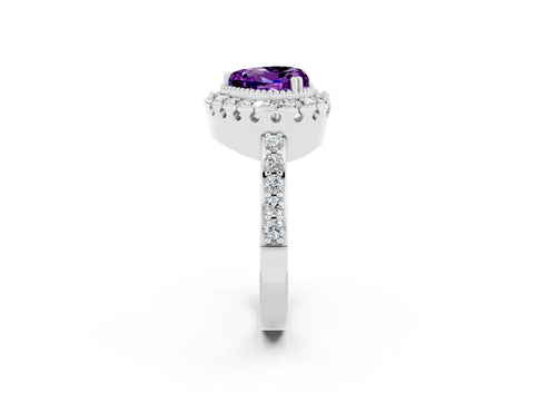 White gold Heart Cut Diamond Halo Ring with Pavé Band and Prong Setting_2
