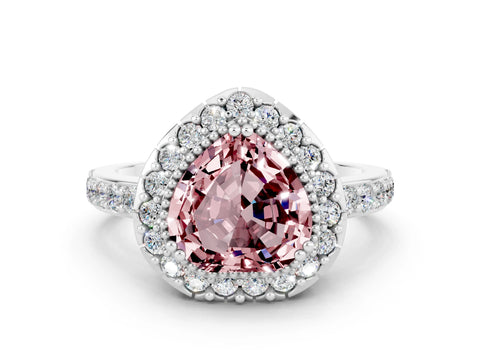White gold Heart Cut Diamond Halo Ring with Pavé Band and Prong Setting