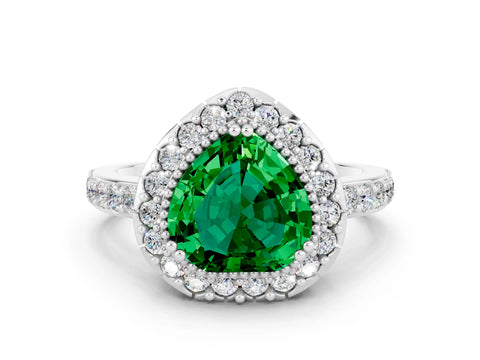 White gold Heart Cut Diamond Halo Ring with Pavé Band and Prong Setting