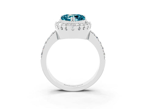 White gold Heart Cut Diamond Halo Ring with Pavé Band and Prong Setting_3