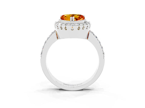 White gold Heart Cut Diamond Halo Ring with Pavé Band and Prong Setting_3