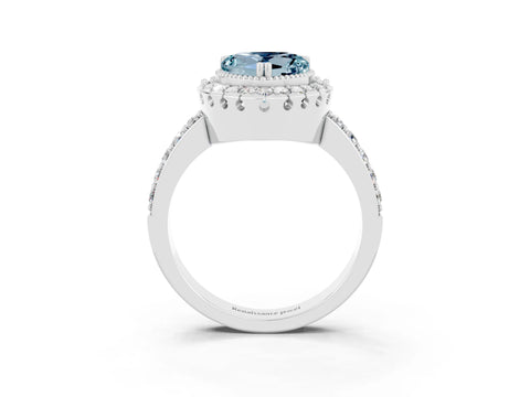 White gold Heart Cut Diamond Halo Ring with Pavé Band and Prong Setting_3