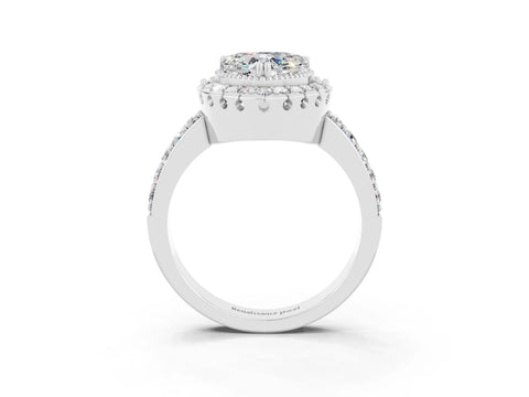 White gold Heart Cut Diamond Halo Ring with Pavé Band and Prong Setting_3