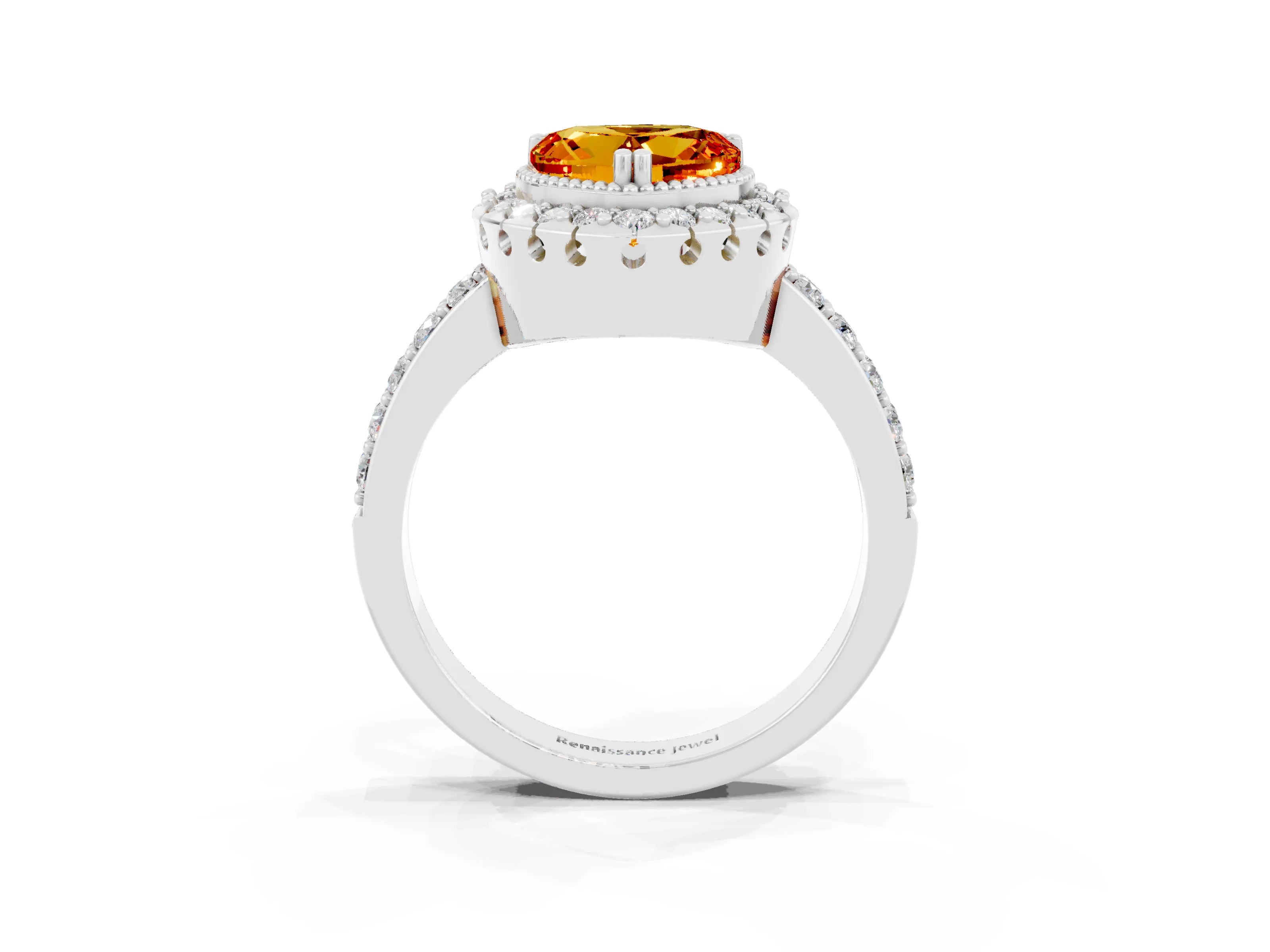 White gold Heart Cut Diamond Halo Ring with Pavé Band and Prong Setting_3