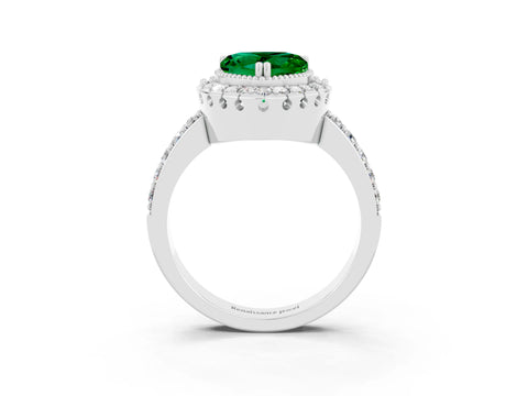 White gold Heart Cut Diamond Halo Ring with Pavé Band and Prong Setting_3