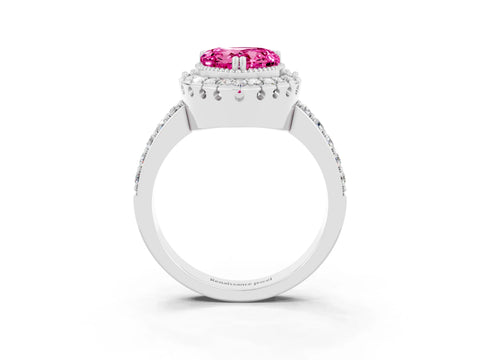 White gold Heart Cut Diamond Halo Ring with Pavé Band and Prong Setting_3