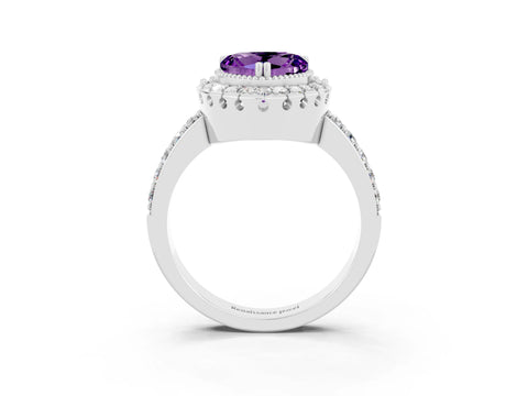 White gold Heart Cut Diamond Halo Ring with Pavé Band and Prong Setting_3