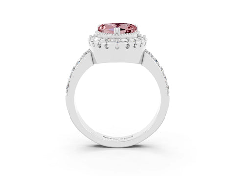 White gold Heart Cut Diamond Halo Ring with Pavé Band and Prong Setting_3
