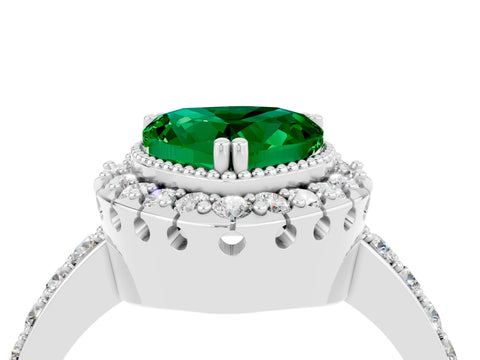 White gold Heart Cut Diamond Halo Ring with Pavé Band and Prong Setting_4