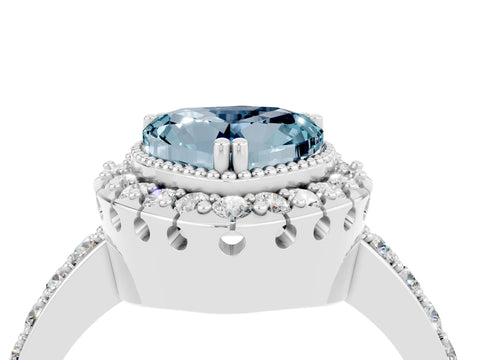 White gold Heart Cut Diamond Halo Ring with Pavé Band and Prong Setting_4