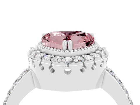 White gold Heart Cut Diamond Halo Ring with Pavé Band and Prong Setting_4