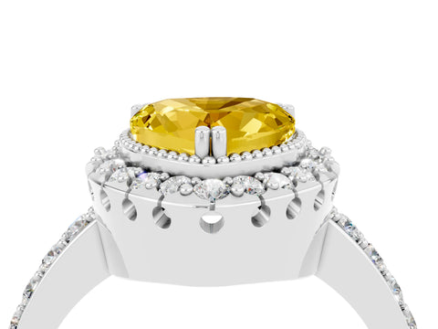 White gold Heart Cut Diamond Halo Ring with Pavé Band and Prong Setting_4